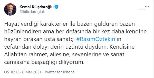 USTA OYUNCU RASİM ÖZTEKİN İÇİN BAŞSAĞLIĞI MESAJLARI