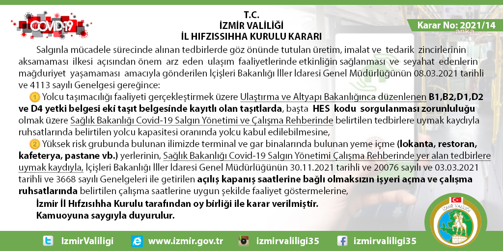 İZMİR VALİLİĞİ'NDEN SERVİSLER İÇİN YENİ KARAR