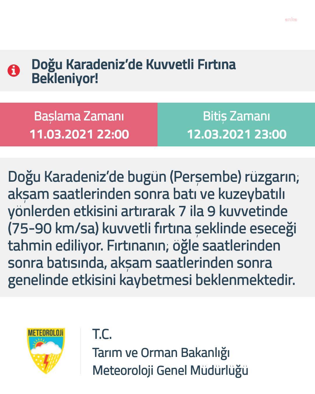 METEOROLOJİ'DEN FIRTINA VE ZİRAİ DON UYARISI