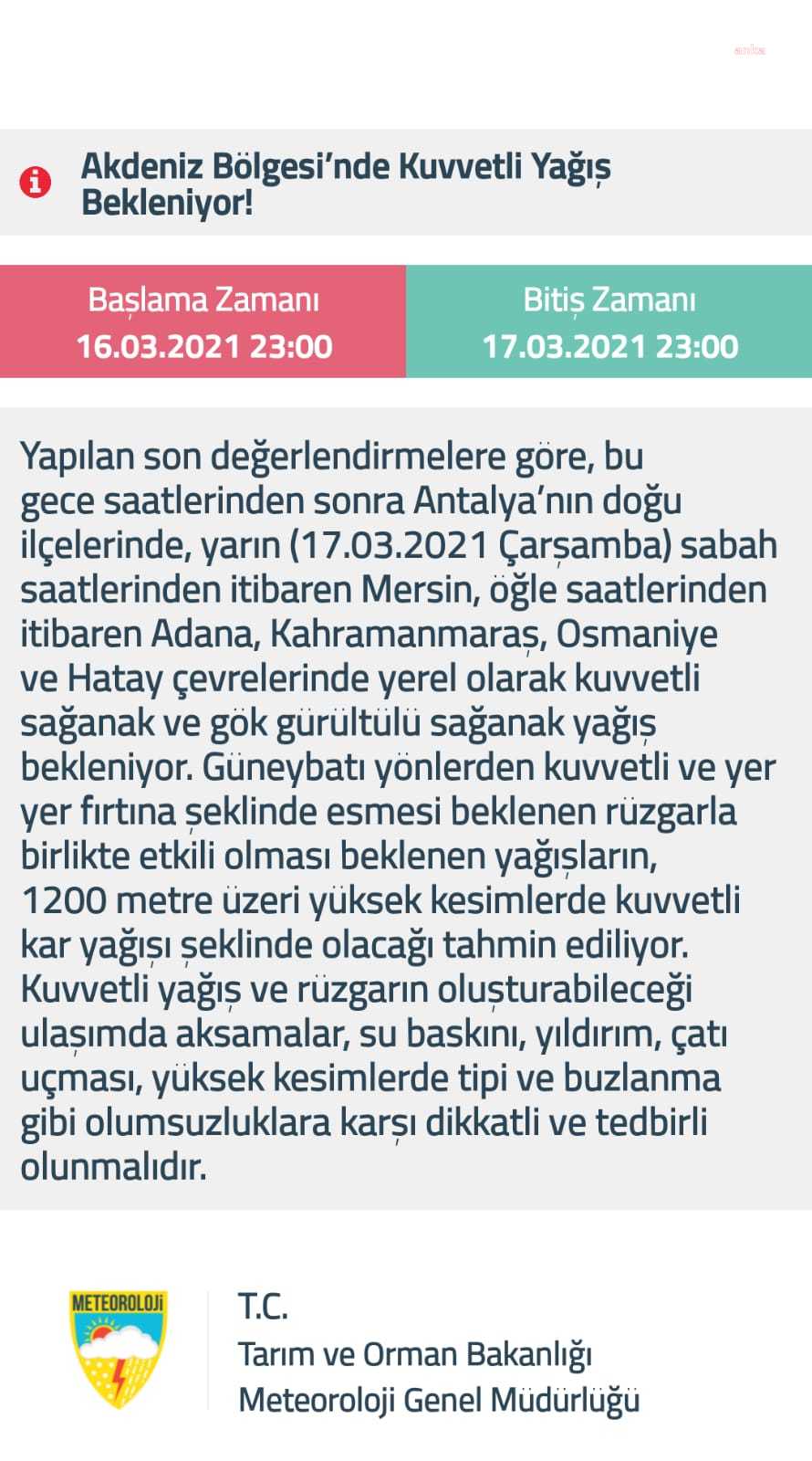 METEOROLOJİ'DEN AKDENİZ İÇİN KUVVETLİ YAĞIŞ UYARISI
