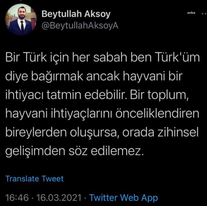DEVA PARTİSİ İSTANBUL İL BAŞKAN YARDIMCISI AKSOY: "ANDIMIZ HAYVANİ BİR İHTİYAÇTIR"