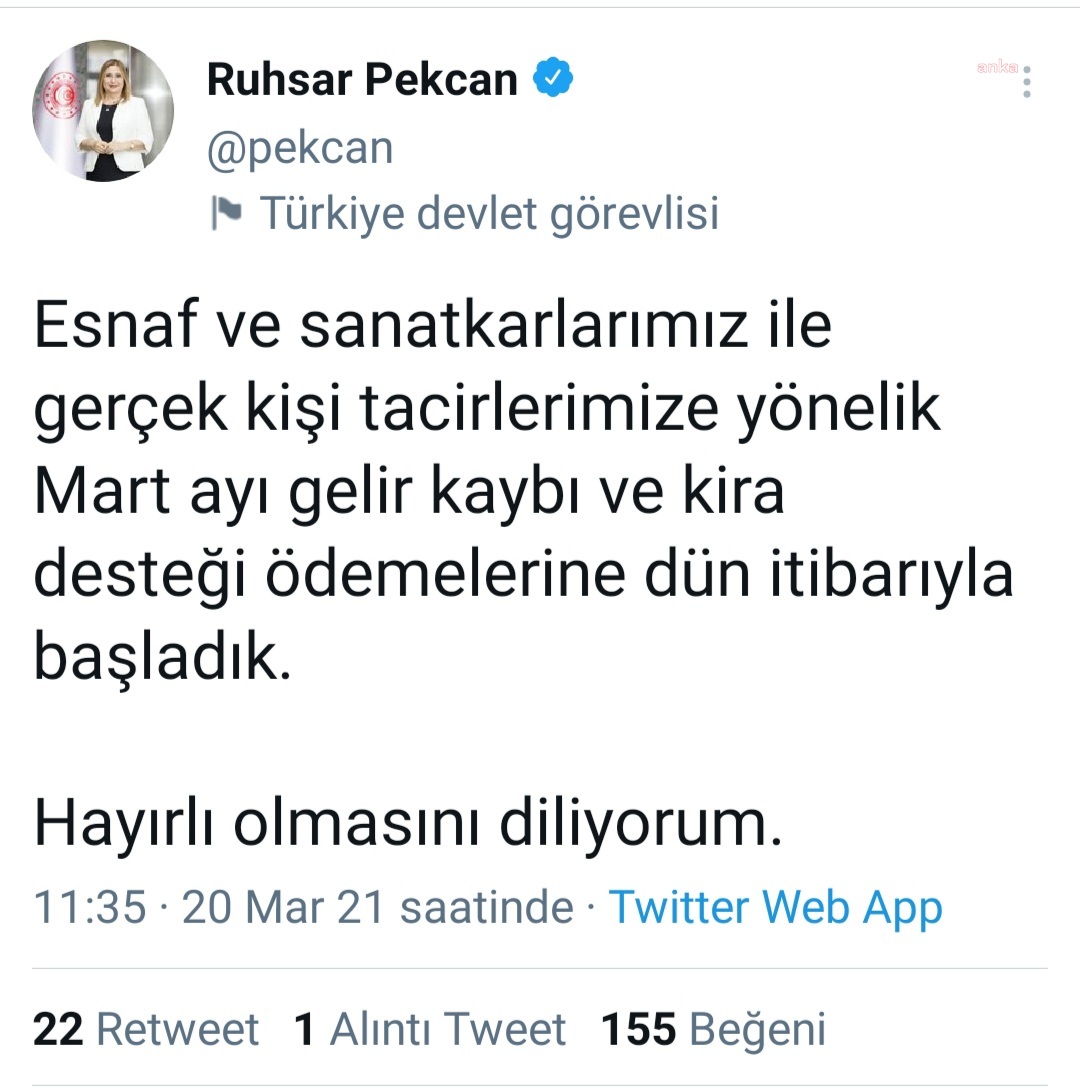 ESNAF VE SANATKARLARA MART AYI GELİR KAYBI DESTEĞİ ÖDEMELERİ BAŞLADI