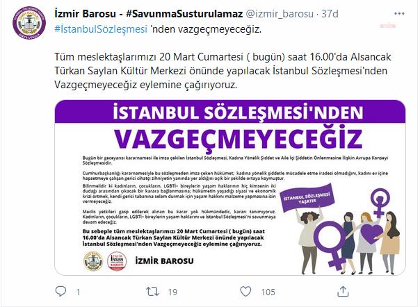 İSTANBUL VE İZMİR BAROLARINDAN İSTANBUL SÖZLEŞMESİNİN FESHİNE TEPKİ