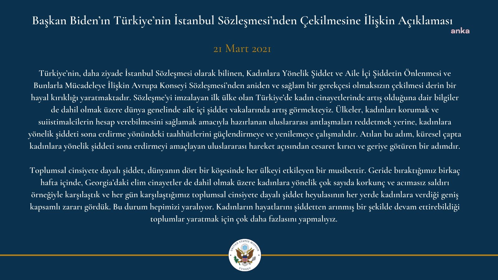 ABD BAŞKANI BİDEN: "İSTANBUL SÖZLEŞMESİ'NDEN ÇEKİLME KARARI, HAYAL KIRIKLIĞI YARATMAKTADIR"