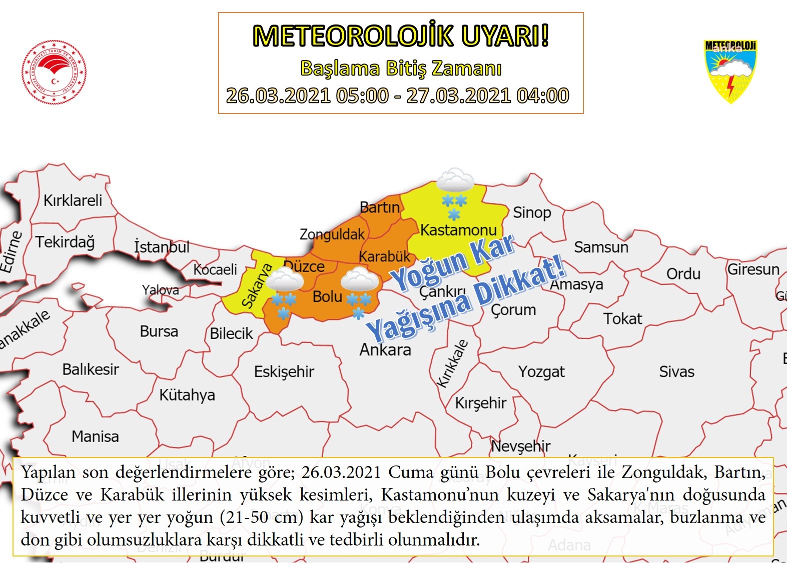 METEOROLOJİ'DEN BATI KARADENİZ VE SAKARYA İÇİN YOĞUN KAR UYARISI