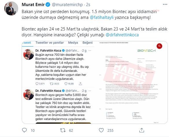 CHP’Lİ EMİR’DEN BAKAN KOCA’YA AŞI TEPKİSİ: HANGİSİNE İNANACAĞIZ?