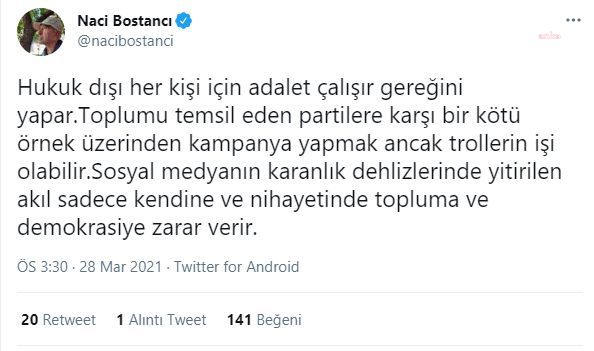 AKP’Lİ BOSTANCI’DAN AYVATOĞLU AÇIKLAMASI: BİR KÖTÜ ÖRNEK