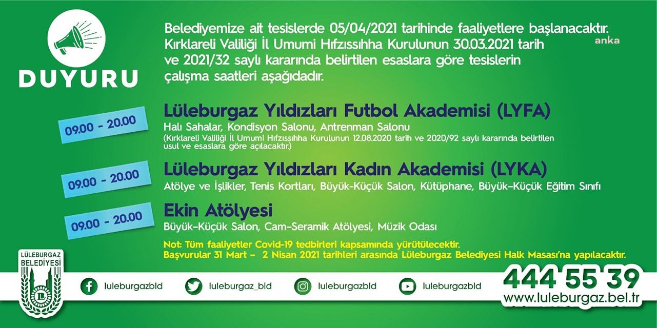 LÜLEBURGAZ BELEDİYESİ'NİN TESİSLERİ AÇILIYOR