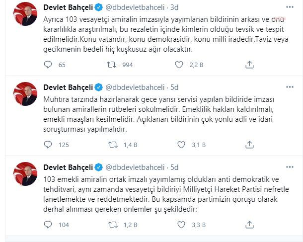 MHP LİDERİ BAHÇELİ’DEN EMEKLİ AMİRALLERE BİLDİRİ TEPKİSİ: "RÜTBELERİ SÖKÜLMELİ"