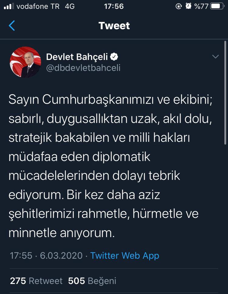 BAHÇELİ'DEN MOSKOVA ZİRVESİ YORUMU:  OLUMLUDUR. TEBRİK EDİYORUM: