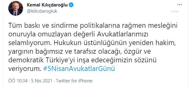 KILIÇDAROĞLU AVUKATLAR GÜNÜ’NÜ KUTLADI: YARGI BAĞIMSIZLIĞININ OLACAĞI TÜRKİYE İNŞA EDECEĞİZ