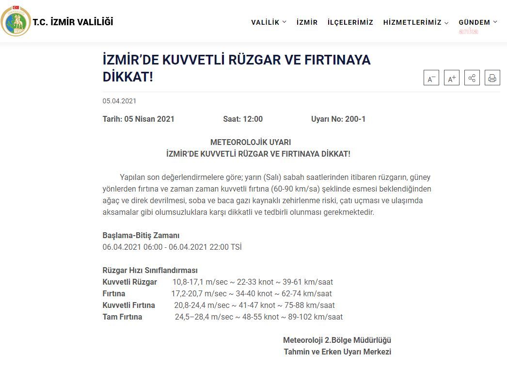 İZMİR İÇİN KUVVETLİ FIRTINA UYARISI