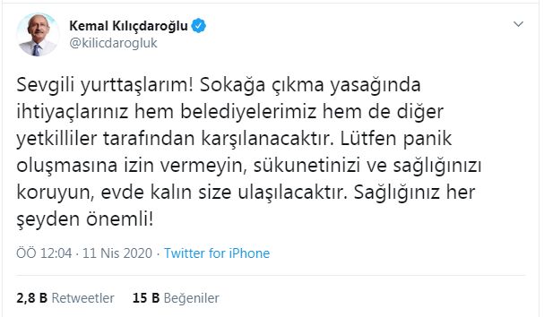 KILIÇDAROĞLU’NDAN ÇAĞRI: LÜTFEN PANİK OLUŞMASINA İZİN VERMEYİN, SÜKUNETİNİZİ KORUYUN