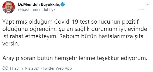 AKP KONGRESİ YAPILIRKEN KAYSERİLİLERE "EVDEN ÇIKMAYIN" MESAJI ATAN MEMDUH BÜYÜKKILIÇ KORONAVİRÜSE YAKALANDI