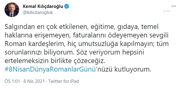 KILIÇDAROĞLU, 8 NİSAN DÜNYA ROMANLAR GÜNÜ'NÜ KUTLADI