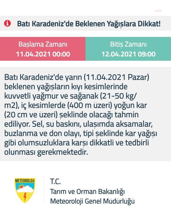 Meteoroloji'den Batı Karadeniz için kuvvetli yağış uyarısı