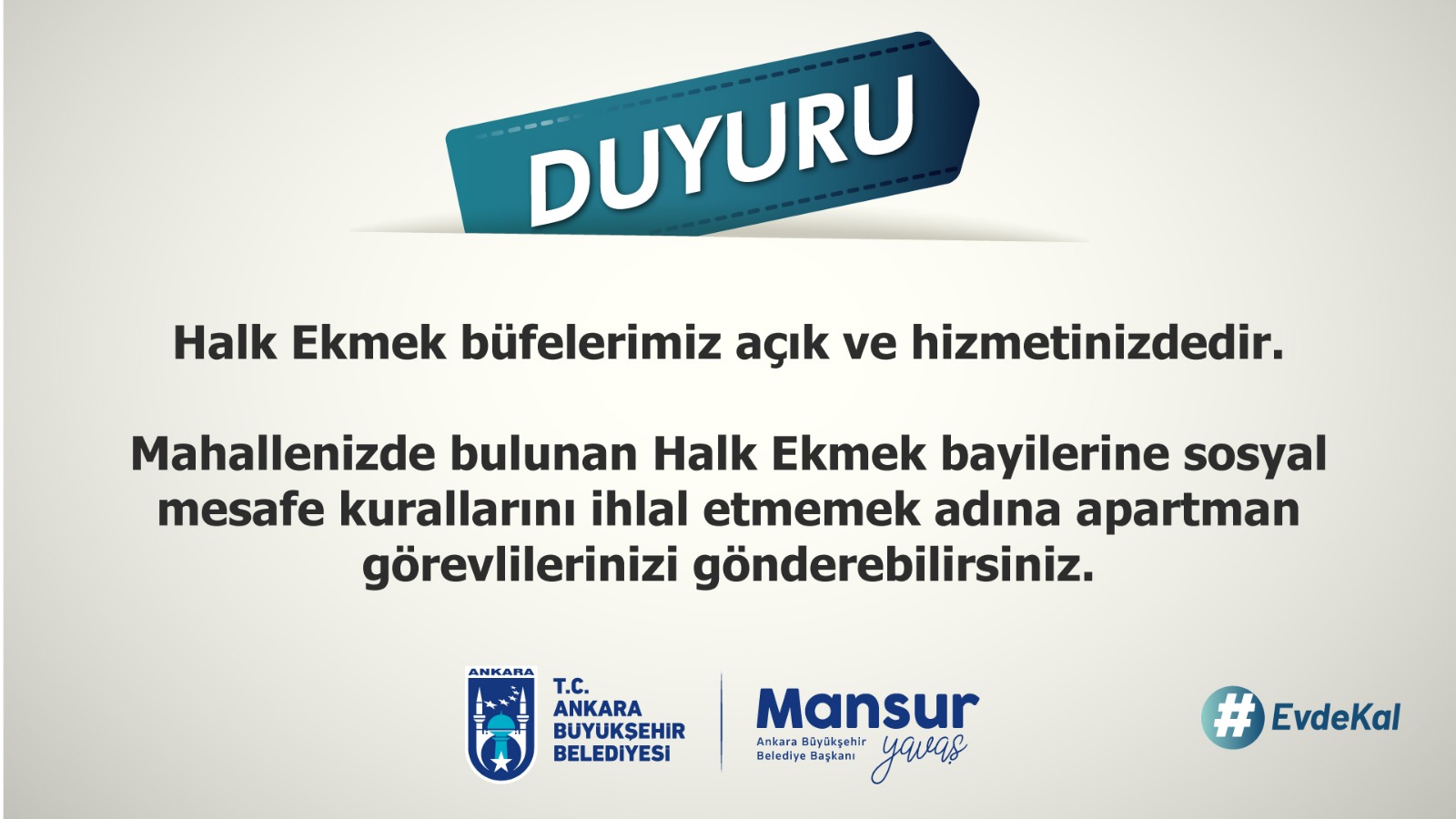 ANAKARA BÜYÜKŞEHİR BELEDİYESİ'NDEN HALK EKMEK DUYURUSU