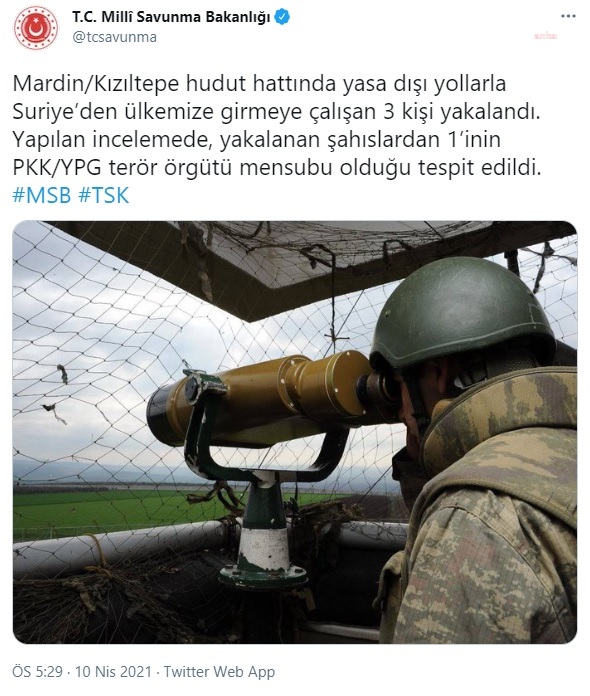 MSB: YASA DIŞI YOLLARLA TÜRKİYE'YE GİRMEYE ÇALIŞAN ÜÇ KİŞİ YAKALANDI