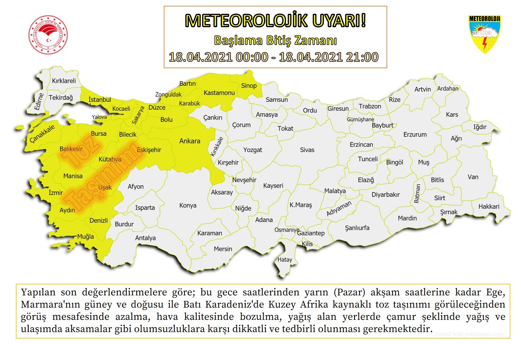 METEOROLOJİ'DEN BATI BÖLGELER  İÇİN TOZ TAŞINIMI UYARISI