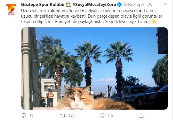 GÖZTEPE’NİN MASKOTU TOTEM, KÖPEK SALDIRISI SONUCU ÖLDÜ
