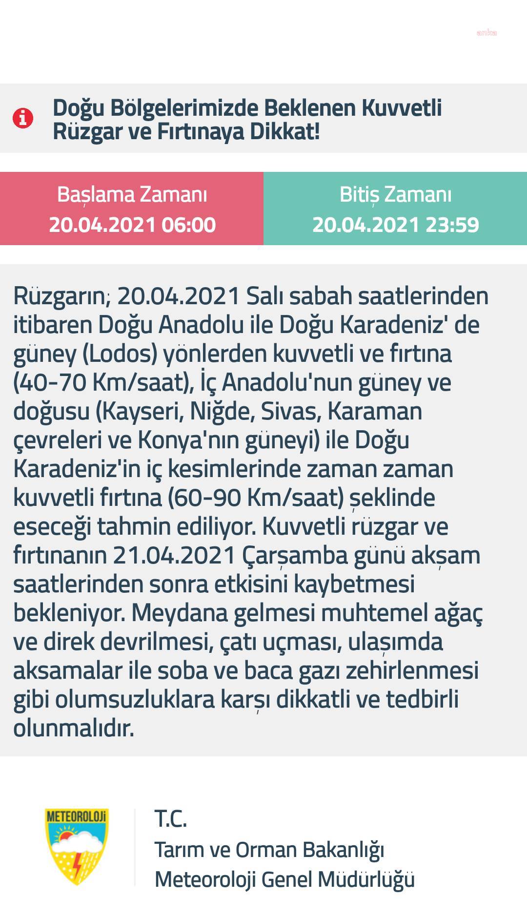 METEOROLOJİ'DEN DOĞU BÖLGELER İÇİN KUVVETLİ RÜZGAR VE FIRTINA UYARISI