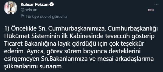 PEKCAN'DAN YENİ BAKANLARLA İLGİLİ İLK AÇIKLAMA: "BAŞARILAR DİLERİM"