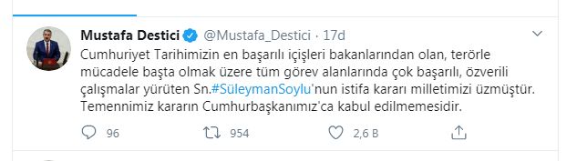 DESTİCİ: CUMHURBAŞKANIMIZ İSTİFAYI KABUL ETMESİN