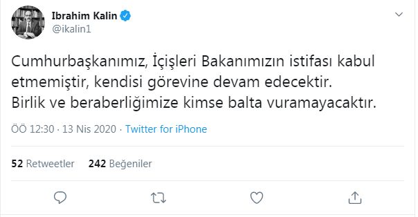 CUMHURBAŞKANLIĞI SÖZCÜSÜ KALIN: BERABERLİĞİMİZE KİMSE BALTA VURAMAYACAKTIR