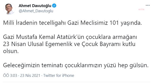 DAVUTOĞLU: GELECEĞİMİZİN TEMİNATI ÇOCUKLARIMIZIN YÜZÜ HEP GÜLSÜN