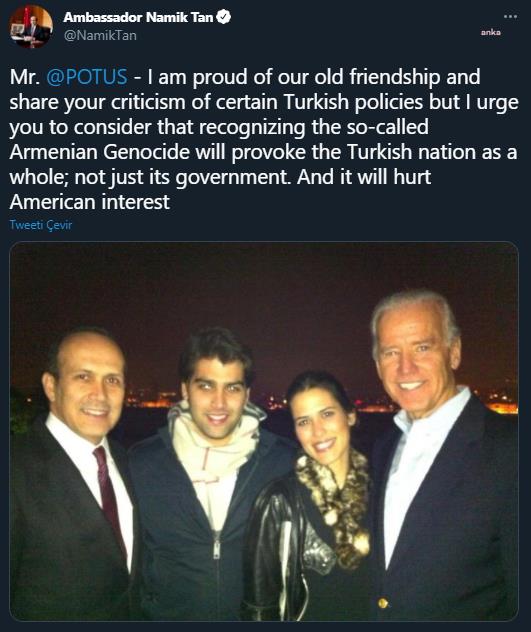 ESKİ BÜYÜKELÇİ TAN'DAN BİDEN'A: "SÖZDE ERMENİ SOYKIRIMI'NI TANIMAK TÜM TÜRK MİLLETİNİ KIŞKIRTIR"