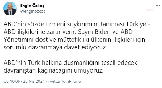 CHP'Lİ ÖZKOÇ, ABD YÖNETİMİNİ "SORUMLU DAVRANMAYA" DAVET ETTİ