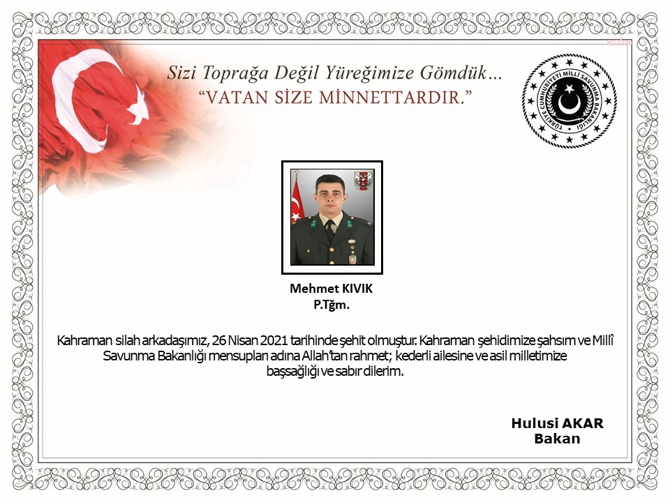 IRAK'IN KUZEYİNDE İKİ ŞEHİT