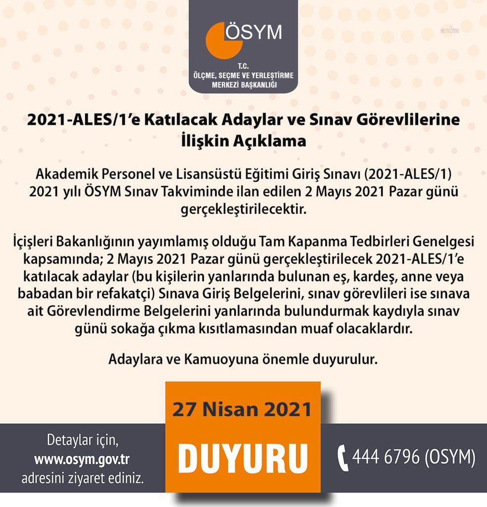 ÖSYM'DEN "ALES" KARARI: "2 MAYIS PAZAR GÜNÜ YAPILACAK"