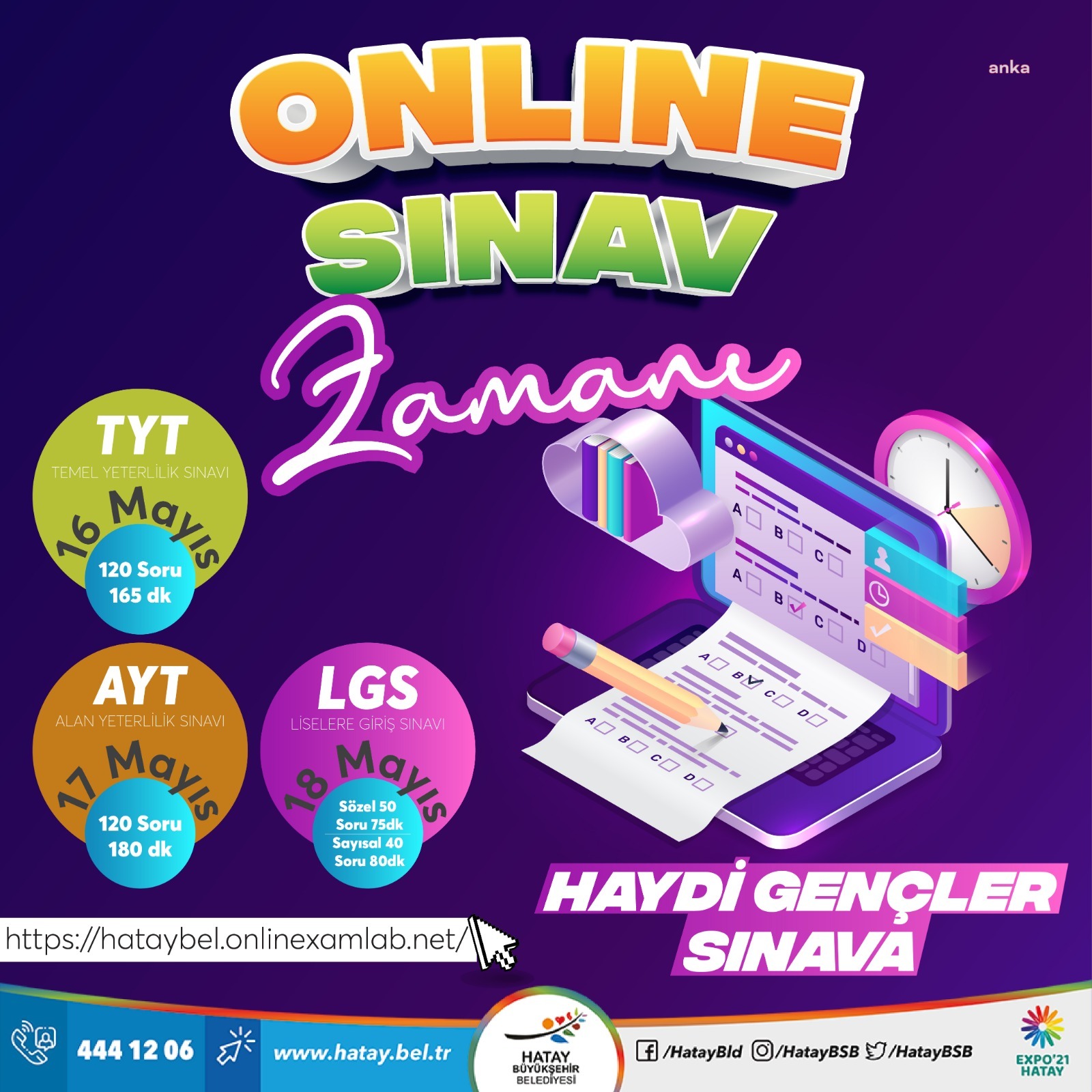 HATAY BÜYÜKŞEHİR'DEN ÖĞRENCİLERE ONLINE SINAV DESTEĞİ