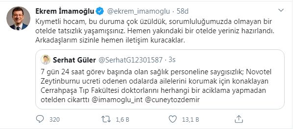 İMAMOĞLU, OTELDEN ÇIKARILAN SAĞLIK ÇALIŞANLARI İÇİN HAREKETE GEÇTİ