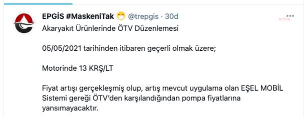 MOTORİNE 13 KURUŞ ZAM GELECEK POMPAYA YANSIMAYACAK