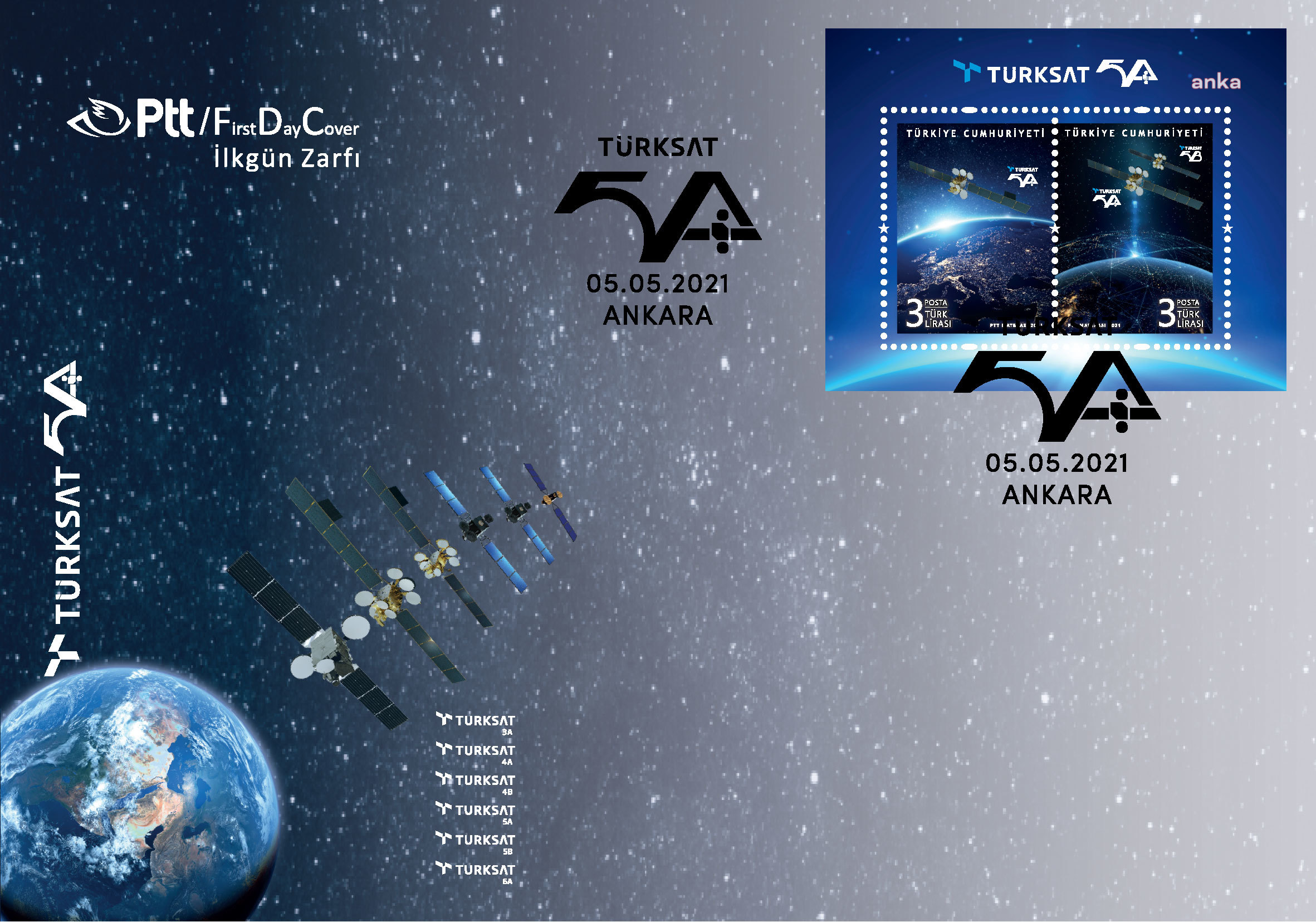 PTT’DEN "TÜRKSAT 5A" KONULU ANMA PULU VE İLK GÜN ZARFI