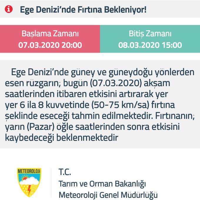 METEOROLOJİ'DEN FIRTINA UYARISI