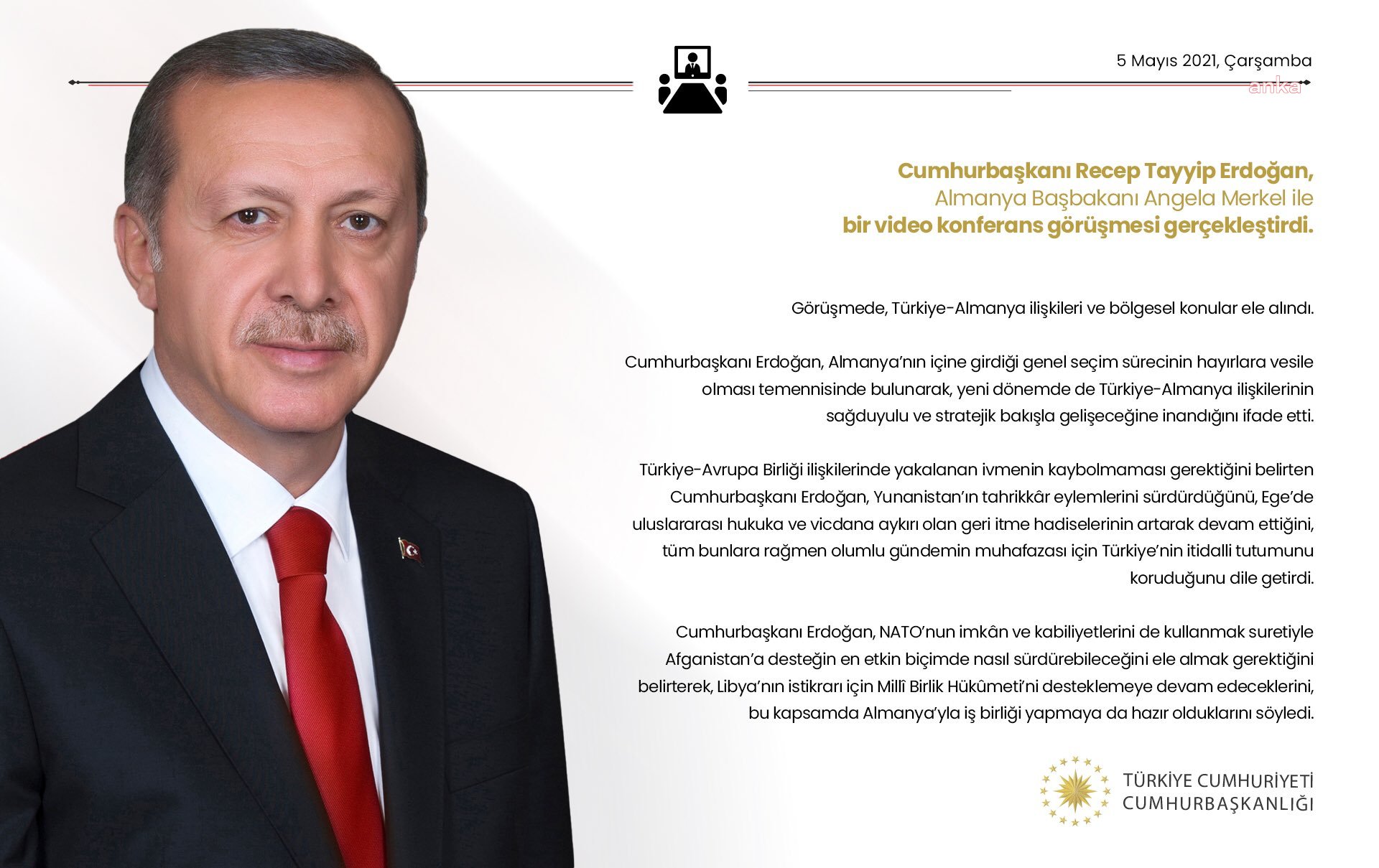 CUMHURBAŞKANI ERDOĞAN, ALMANYA BAŞBAKANI MERKEL İLE VİDEOKONFERANS YÖNTEMİYLE GÖRÜŞTÜ