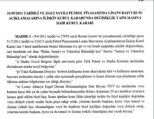 PETROL PİYASASI LİSANS BAŞVURU ŞARTLARI DEĞİŞTİ