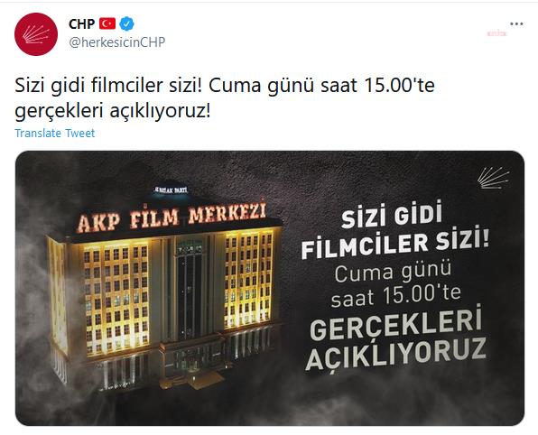 AKP'NİN ÇİZGİ FİLM HAMLESİNE CHP'DEN YANIT GELDİ: "SİZİ GİDİ FİLMCİLER, CUMA SAAT 15.00'TE GERÇEKLERİ AÇIKLIYORUZ"
