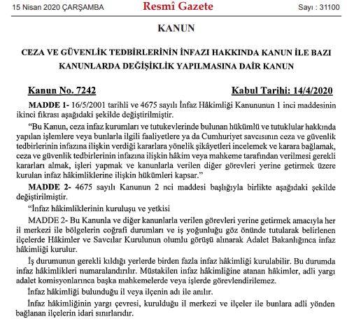 İNFAZ İNDİRİM KANUNU RESMİ GAZETE’DE YAYINLANDI
