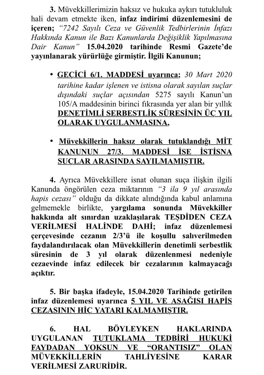 BARIŞ PEHLİVAN VE BARIŞ TERKOĞLU İÇİN TAHLİYE TALEBİ