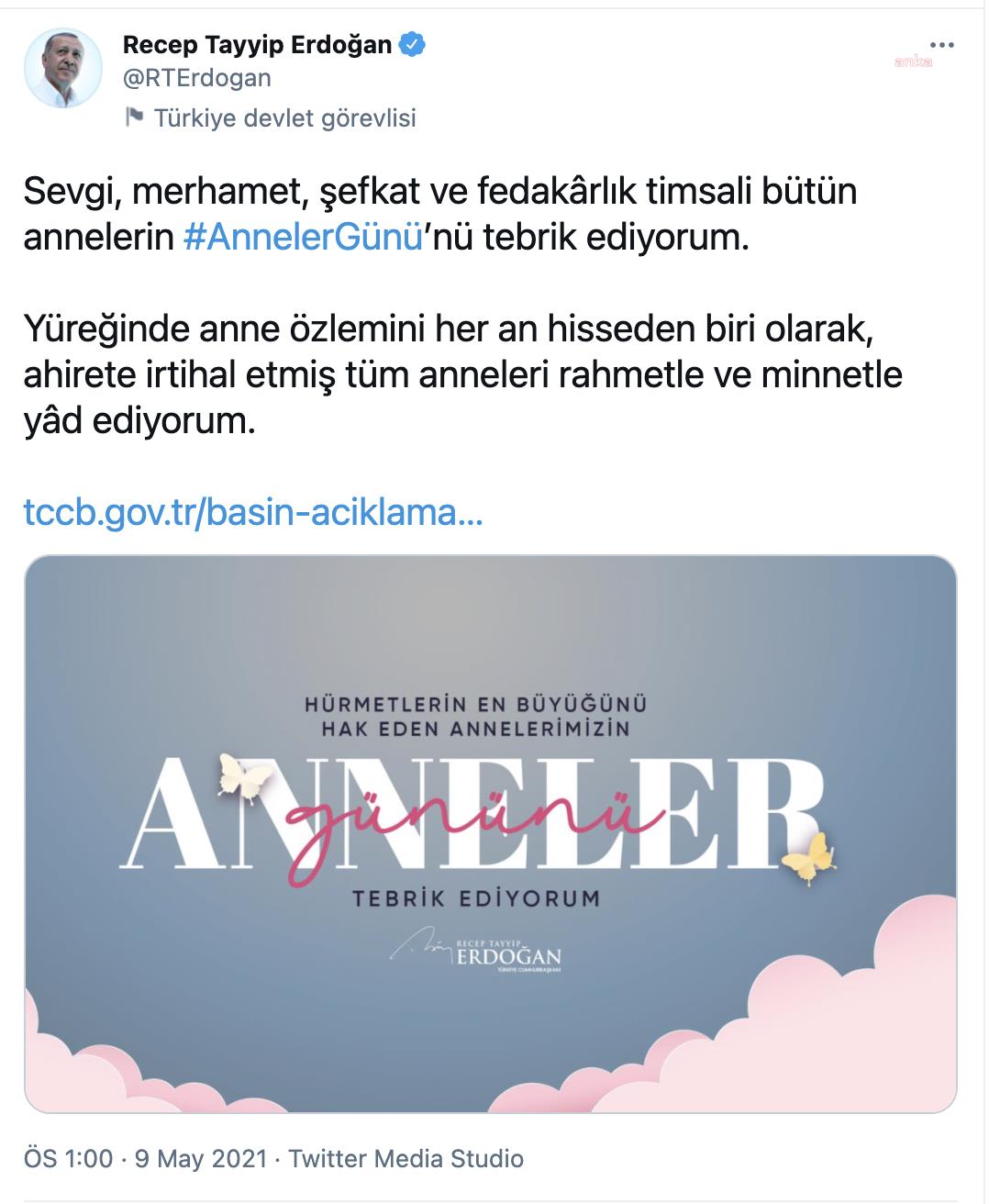 ERDOĞAN'DAN ANNELER GÜNÜ MESAJI