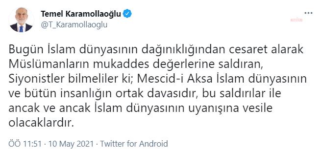 KARAMOLLAOĞLU: İSRAİL BİLMELİDİR Kİ, BU SALDIRILARININ KARŞILIĞINI MUTLAKA BULACAKTIR