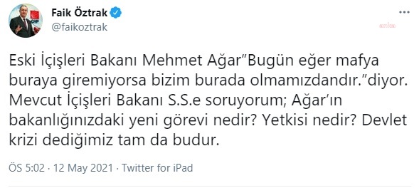 ÖZTRAK'TAN SOYLU'YA: "AĞAR'IN BAKANLIĞINIZDAKİ YENİ GÖREVİ NEDİR? YETKİSİ NEDİR?"