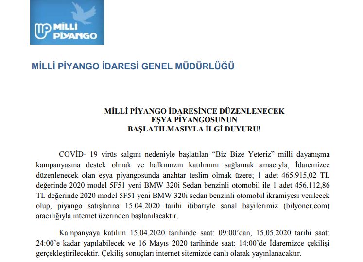 MİLLİ PİYANGO ARABA ÇEKİLİŞİNİ BAŞLATTI