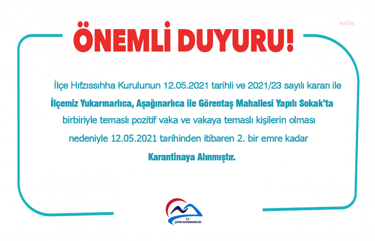 VAN, ÇATAK'TA 3 MAHALLE KARANTİNAYA ALINDI