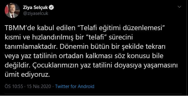 MİLLİ EĞİTİM BAKANI “ÇOCUKLARIMIZIN YAZ TATİLİNİ YAŞAMASINI ÜMİT EDİYORUZ”