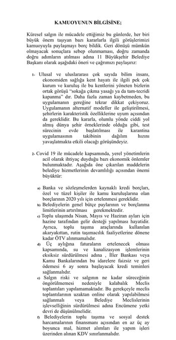 CHP’Lİ 11 BÜYÜKŞEHİR BAŞKANI'NDAN ORTAK BİLDİRİ. MASKELERİ BELEDİYELER DAĞITSIN